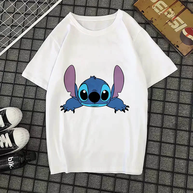 Женская Повседневная футболка с милым принтом топы одежда Kawaii Stitch Новинка лета