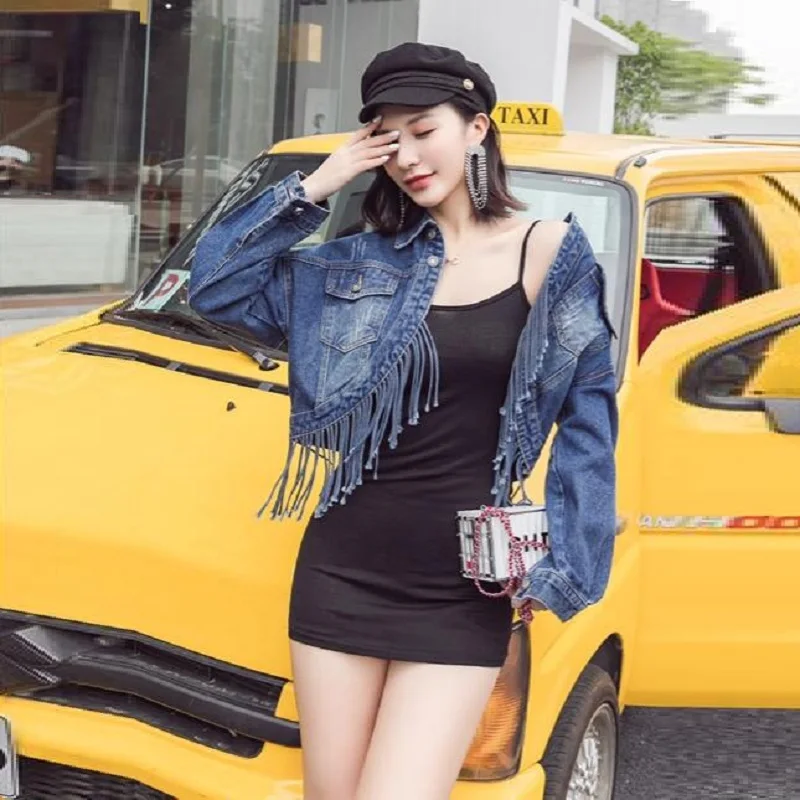 

Jeans Jacket Women 2020 New Retro Tassels Loose Short Jeans Jacket Top Chaquetas Jackets Fashion Cropped Denim Jacket AA5538