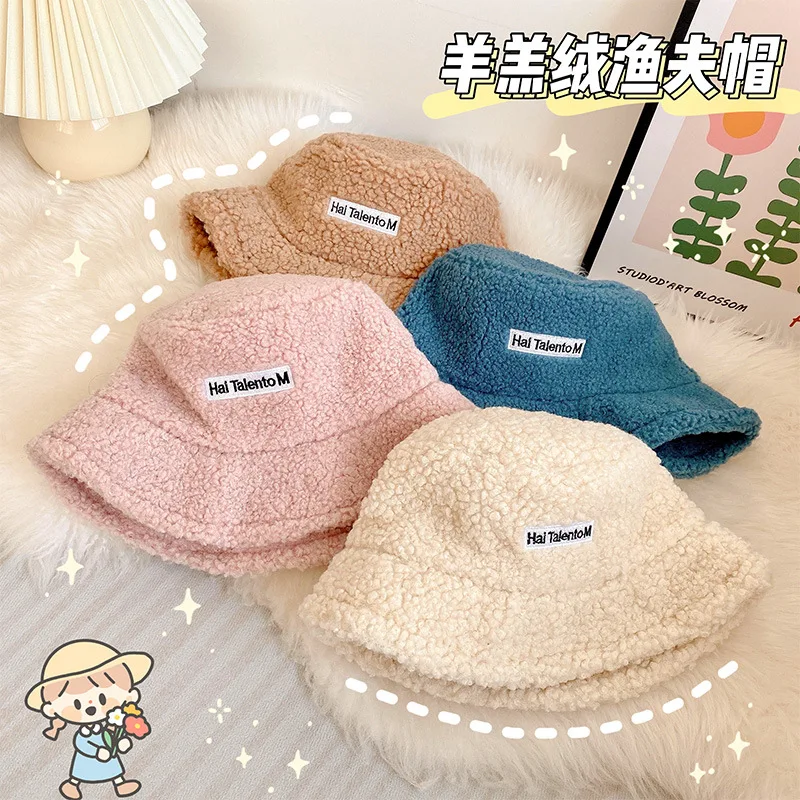 

Hat autumn winter lamb plush female fashion versatile ladies winter fisherman hat furry