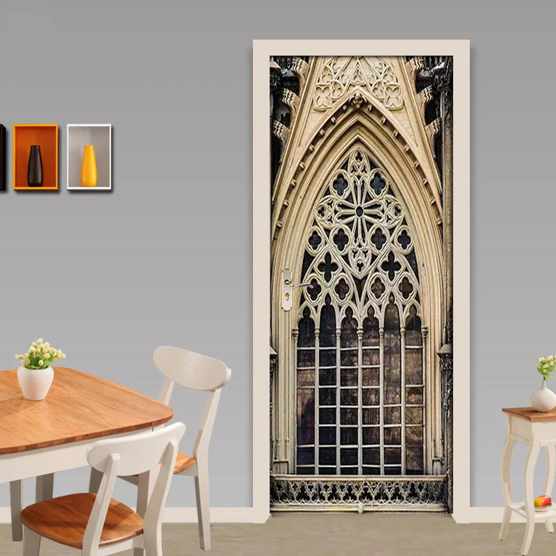 

Европейский стиль, железная рама, 3D наклейки на дверь, ПВХ самоклеющиеся обои, Постер, декор для двери гостиной, настенные наклейки