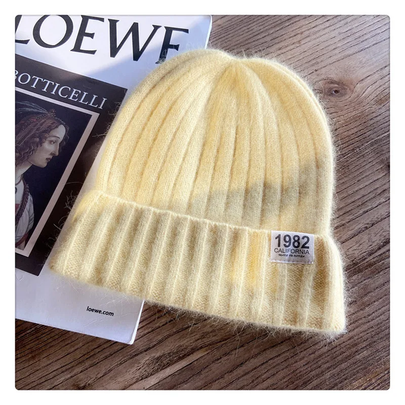 

Autumn and Winter Warm Hat Children's Korean Patching Rabbit Hair Pure Color Digital Knitting Wool Hat