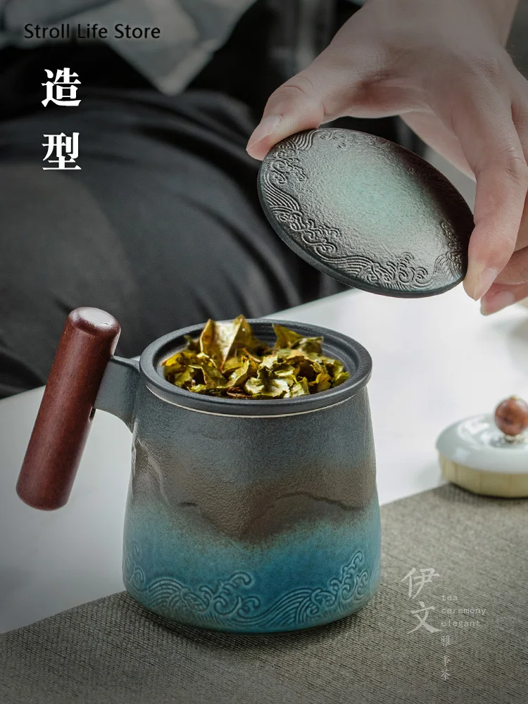 Керамическая Ретро кофейная чашка офисная водяная фильтр для чашки чая с крышкой