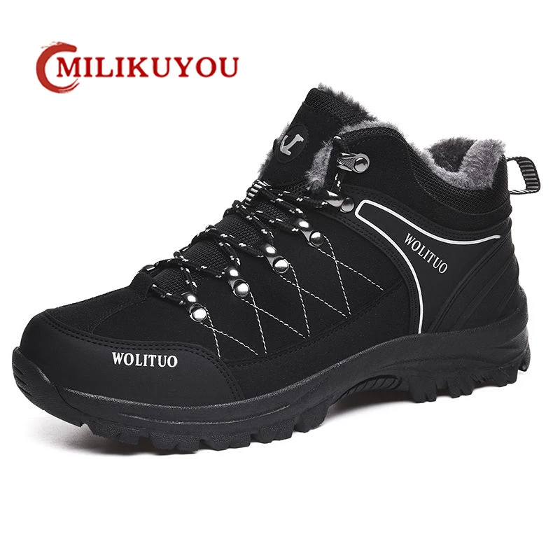 

MILIKUYOU Brand Men Boots Winter Snow Leather Sneakers Man Hiking Boots Cotton Plush Men Anti-skid Thick Bottom Warm Men's Shoes