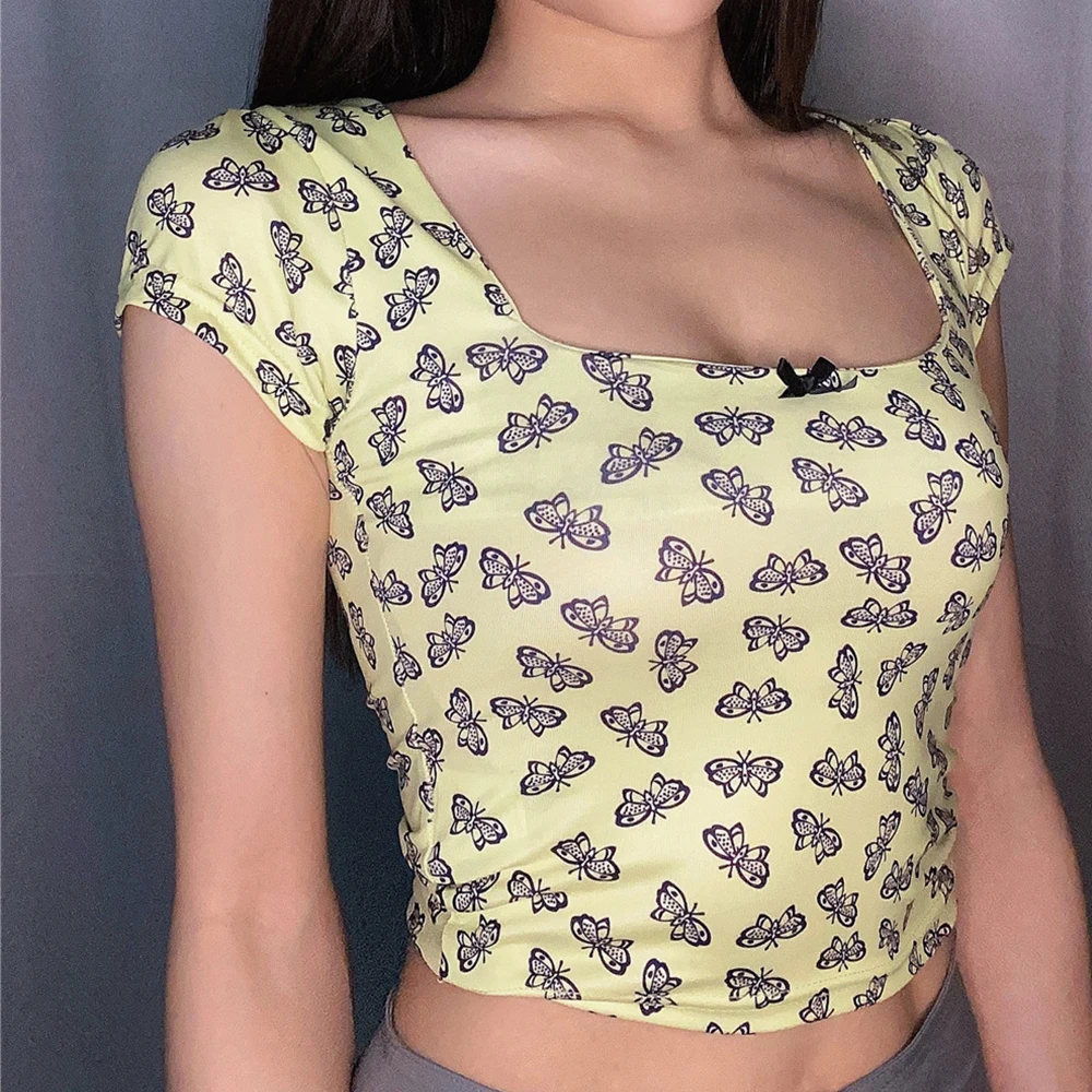 Фото Sexy Casual Butterfly print short corset crop top women Summer vintage Camis party tank mujer e girl clothes bustier Tops Женская Sexy Casual Butterfly print short corset crop top women Summer vintage Camis party tank mujer e girl clothes bustier Tops Женская