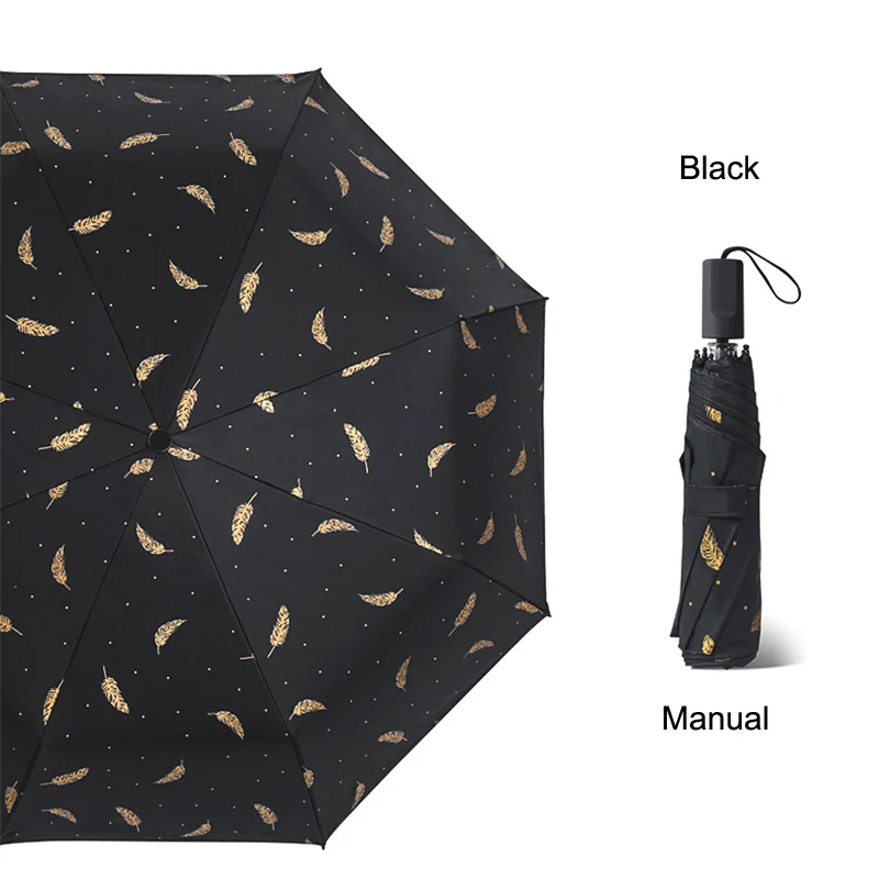 Manual Black LIKE RAIN складные мини-зонтики для дождя, женский маленький зонт, детский зонт для девочки, креативный Карманный Зонт с принтом перьев, UBY04 - Цвет: Manual Black