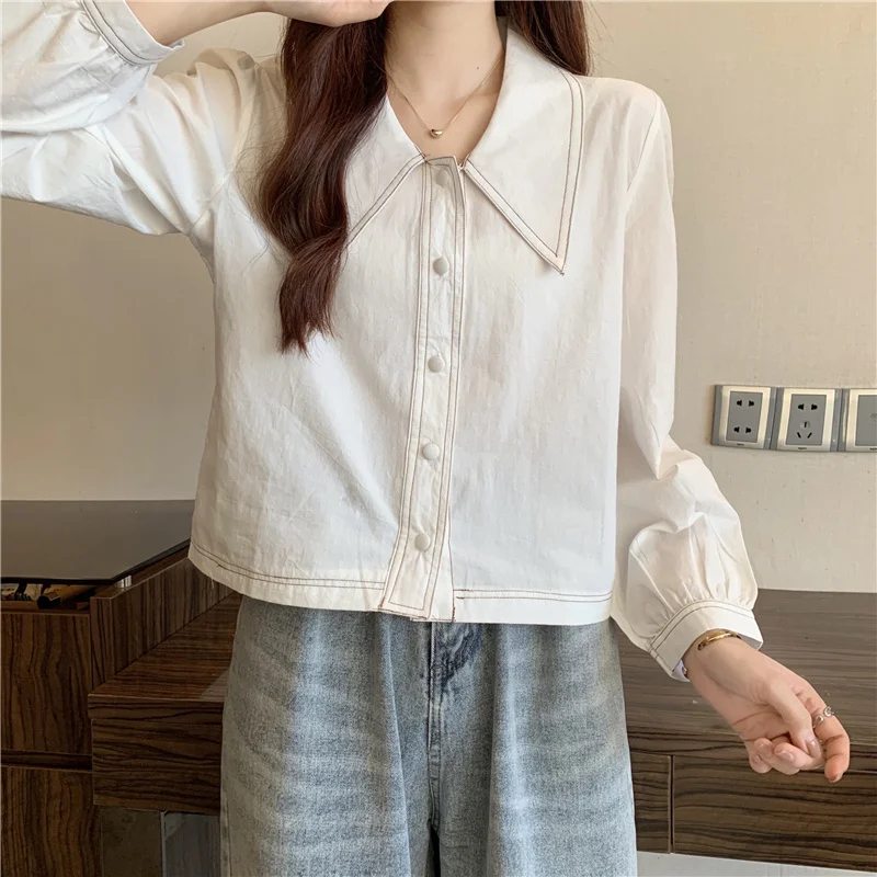 

White Early Autumn Top Women's Design Shirt 2021 New Minority Versatile Temperament Long Sleeve Shirt Coat