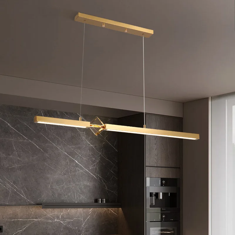 Goedkoop Nordic Zwart/Gouden Lange Strip Led Kroonluchter Eetkamer Keuken Eiland Home Decor Lichten Bar Kantoor Crystal Opknoping Lamp