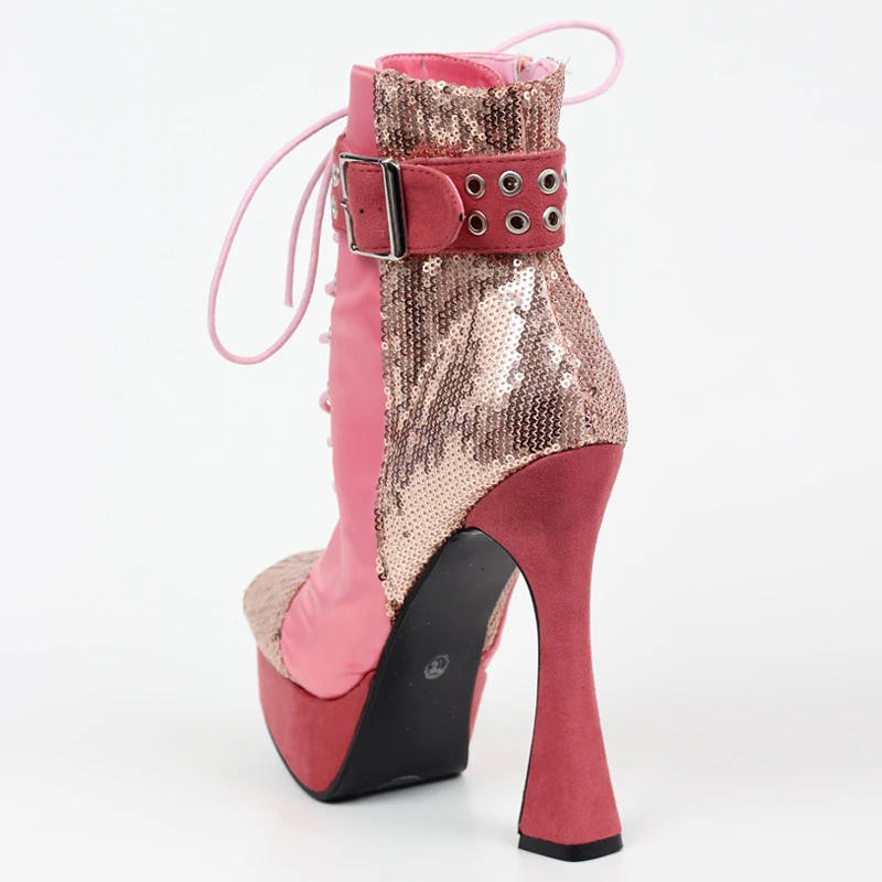 Популярная женская обувь на шнуровке в стиле панк ботильоны высоком массивном