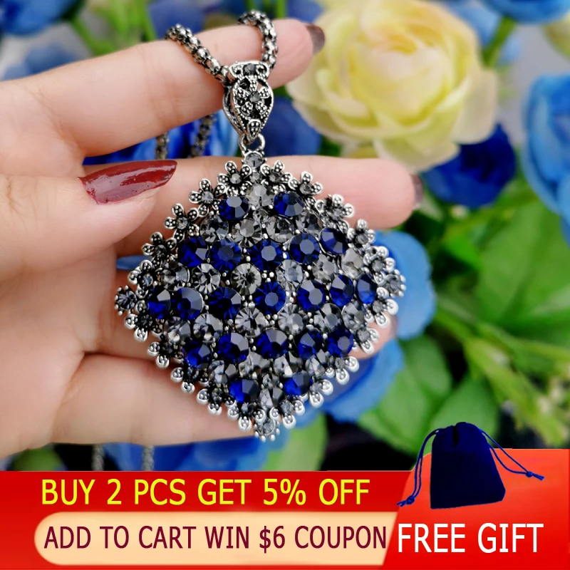 KIOOZOL винтажное Большое Квадратное однотонное темно-синее длинное ожерелье с