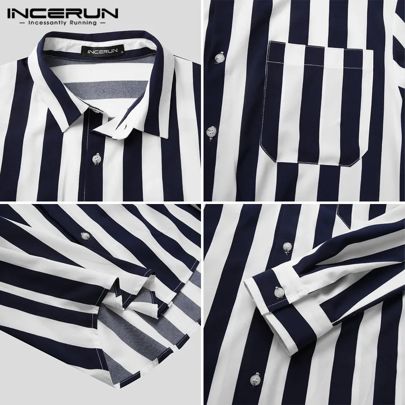 

Fashion Men Striped Shirt Brand Lapel Long Sleeve Streetwear Button Pockets Tops Spring 2021 Casual Shirts Camisas S-5XL INCERUN