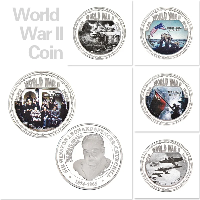 

Warship Tank Gold Plated World War I/II Silver Commemorative Coins Set Army Challenge Coin Military Souvenir Gifts for Veteran