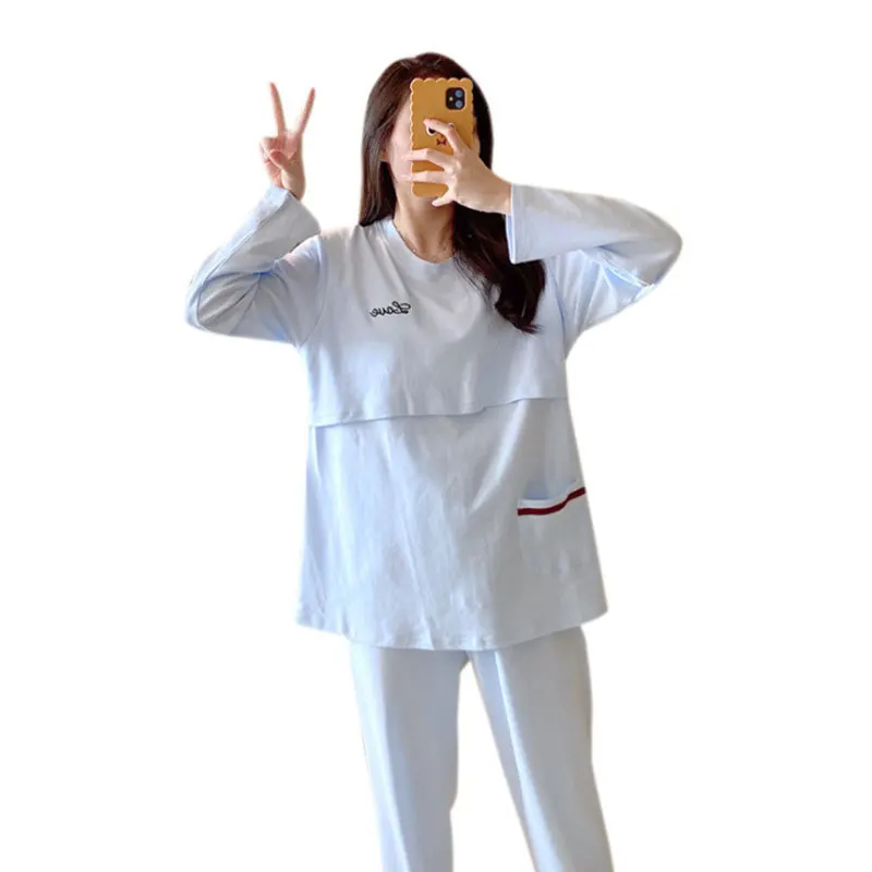 

Fashion outdoor home clothes spring and summer thin confinement clothes cotton big size Pullover pregnant women's pajamas big