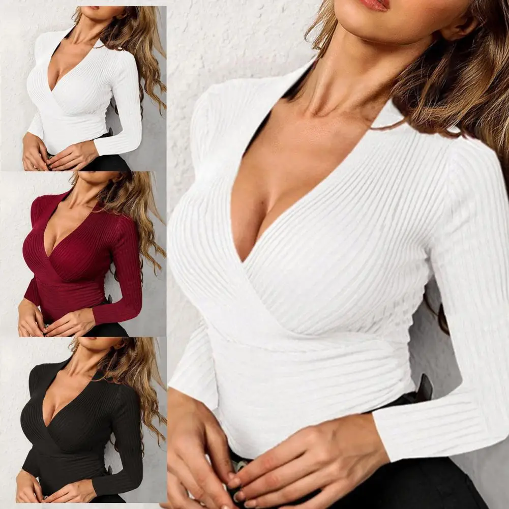 

Hot Sales Knitting Shirt Cross Design Tight Solid Color Women Backing Knitwear for Outdoor