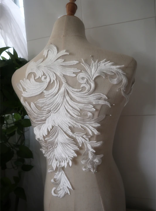 Кружевная аппликация с вышивкой цвета слоновой кости свадебная кружевная ткань