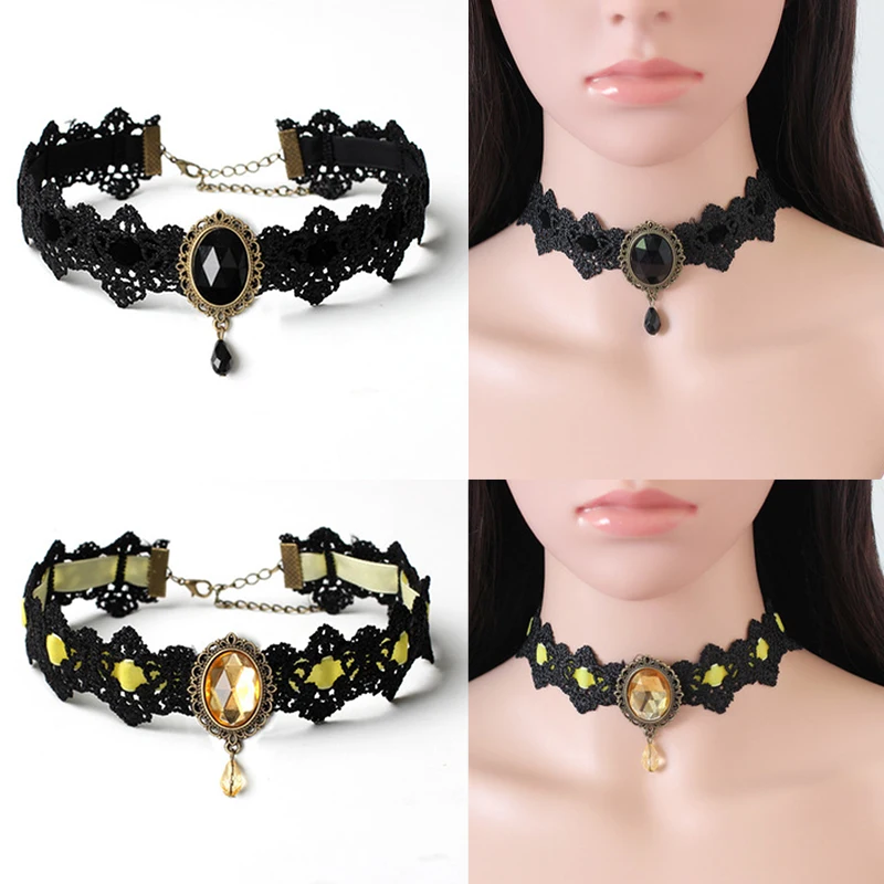 Кружевное ожерелье-чокер с кристаллами Женский винтажный богемский сексуальные