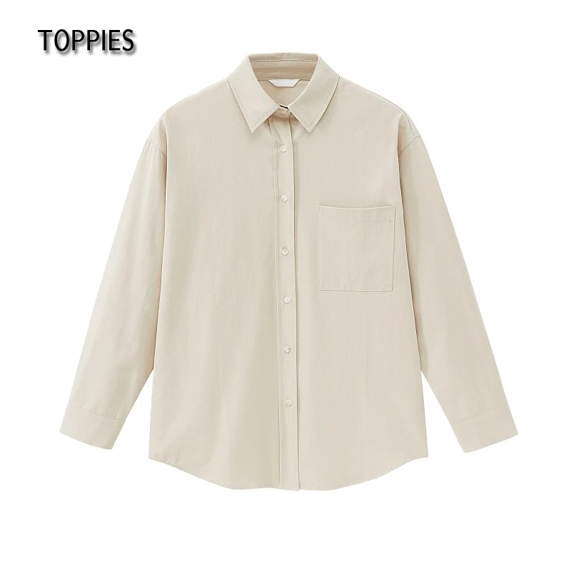 Toppies Shirts Women Long Sleeve Plain Pocket Buttons 100% Cotton Lady Thick Blouse Women's Tops | Женская одежда