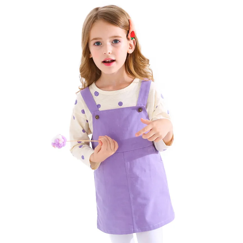 

2021 Spring New Kids Girls 2pcs Clothes Set 3 To 8 Years Girls Polka Dot Long-sleeved T-shirt + Strap Skirt Children's Clothing