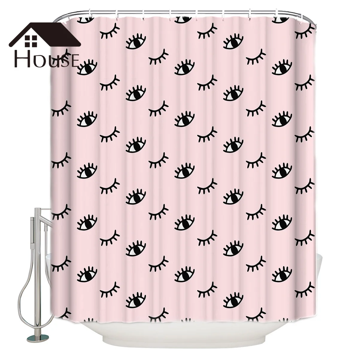 Розовая занавеска для душа с ресницами из мультфильма глаза|Шторы душа| |