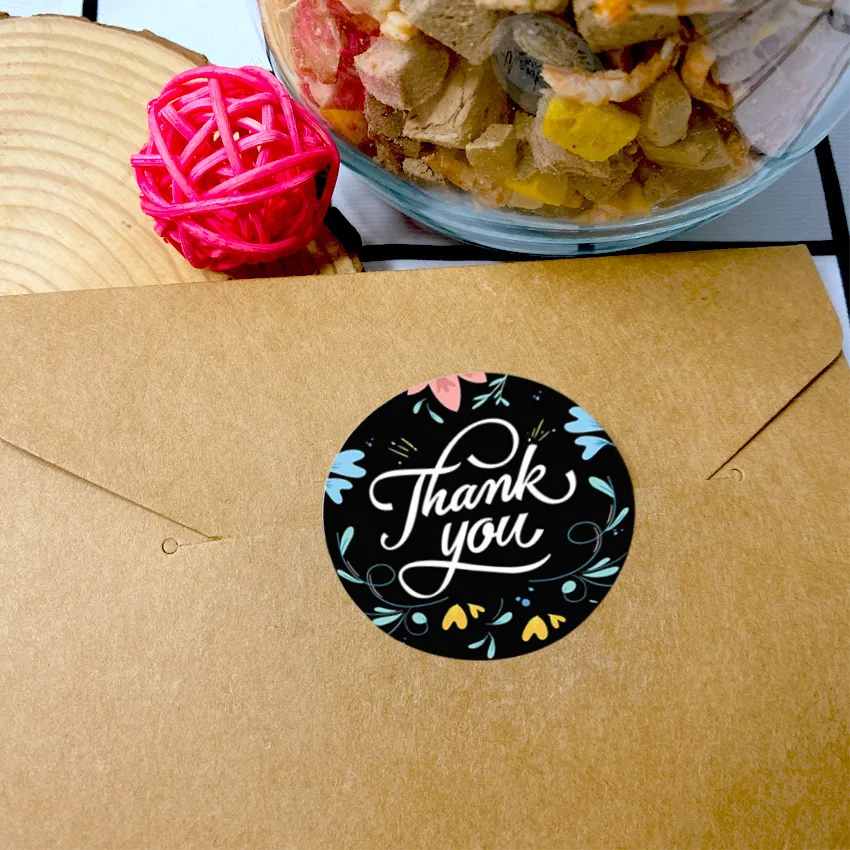 50-500 шт. черные наклейки ручной работы Цветочные благодарим вас печать конвертов