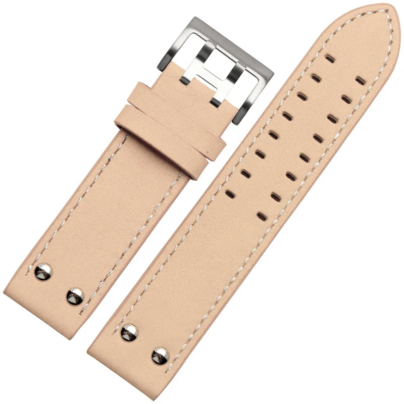 20mm22mm Double Row Hole Leather Straps for Hamilton Seiko Watch Band Rivet Mens Military Pilot Khaki Field Aviation Watch Belts