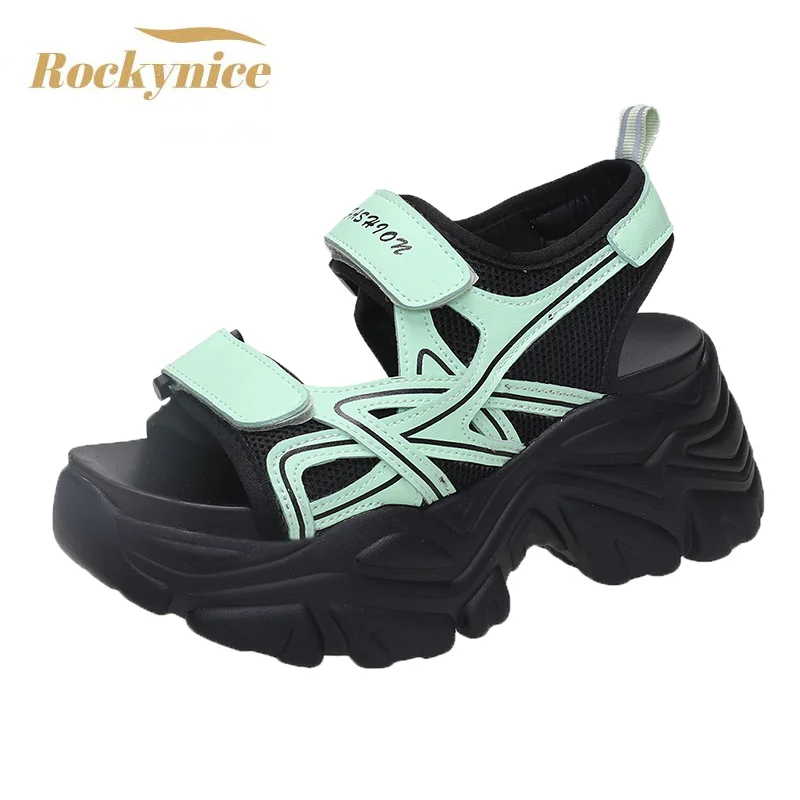 

Женские сандалии-гладиаторы на высокой платформе, Новинка лета 2021, женские массивные пляжные сандалии, белые шлепанцы 7 см, удобные сандалии...