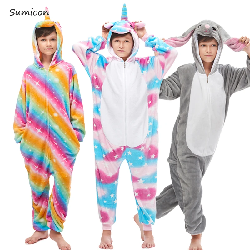 Новый единорог пижамы onesie Детские кигуруми панда зимние фланелевые для