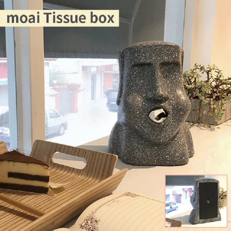 

Easter Island Stone Portrait Tissue Box Cover Stereoscopic Facial Dispenser for Home Paper Towel Pumping Holders