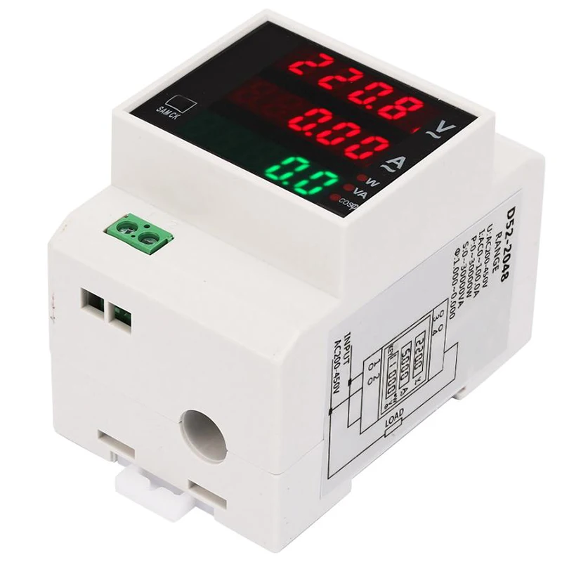 Цифровой измеритель энергии Din Rail светодиодный активный Мощность фактор