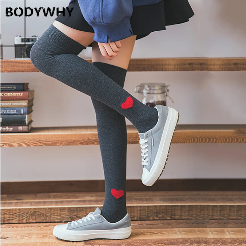 Sexy Stocking Female 2 Pairs Women Knitted Warm Thigh High Over The Knee Socks Fashion Heart Embroidery Ladies Solid Stockings