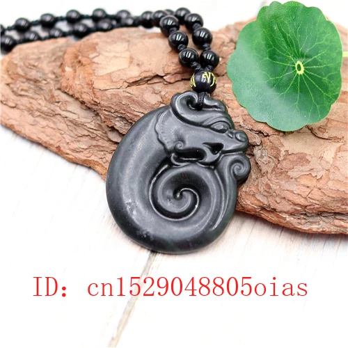 Натуральный черный зеленый китайский Нефритовый дракон кулон бусы ожерелье Шарм
