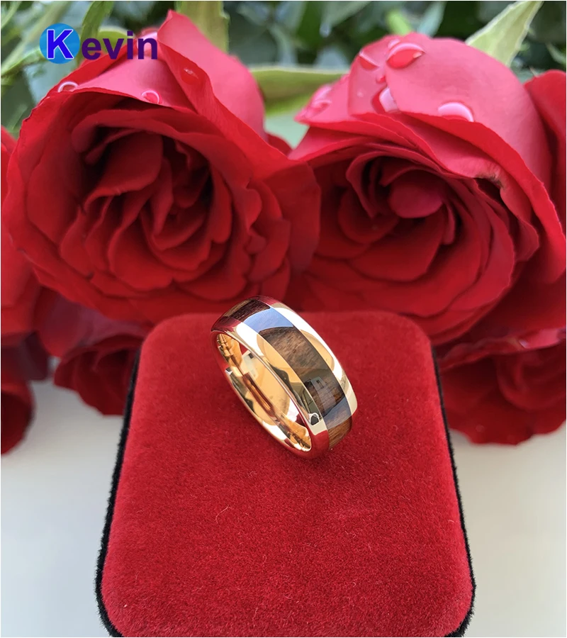 Розовое золото купольная лента Вольфрамовая Свадебная для мужчин женщин с