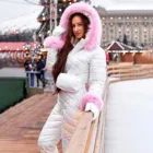 Зимние комбинезоны с капюшоном Толстая парка с хлопковой подкладкой теплый лыжный костюм с поясом прямой молнией женские повседневные спортивные костюмы d5
