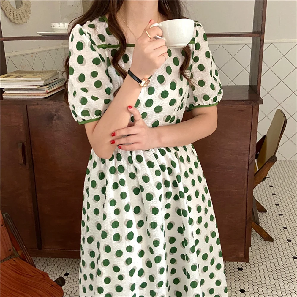 

Alien Kitty 2021 French Polka Dots Femme Party New High Waist Vintage Summer Loose Chic Sweet Casual Prom Long Dresses Vestidos
