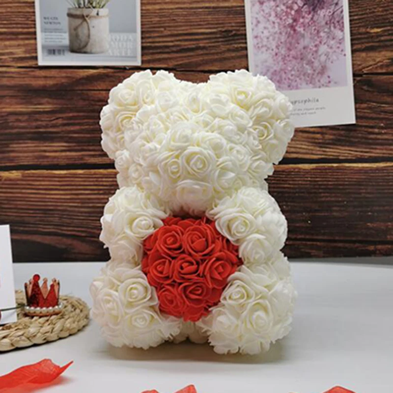 Мишка Тедди с розой 25 см милые цветы из пенопласта подарок на свадьбу День