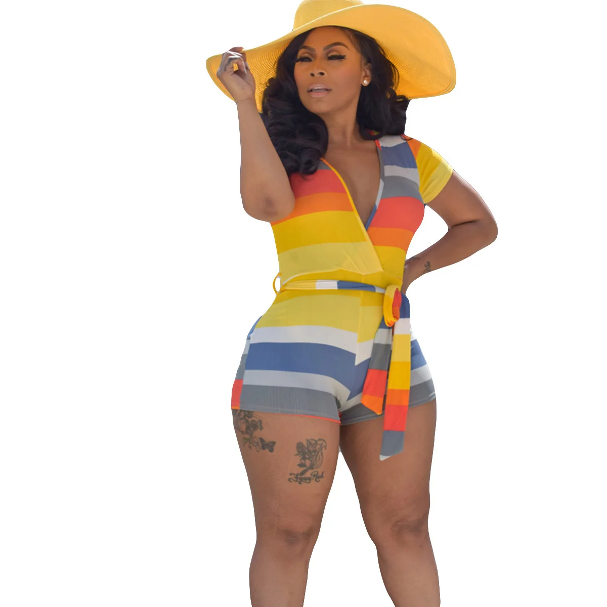 

women's colorful sexy Jumpsuit ins summer women's wear with belt two 2 piece set women shorts sets womens outfits