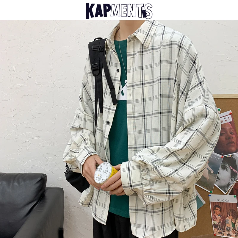 

Мужская рубашка в клетку, с длинным рукавом, в стиле Харадзюку