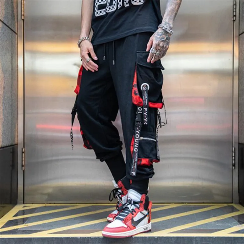 Уличные брюки для мужчин тренировочные штаны контрастных цветов с карманами
