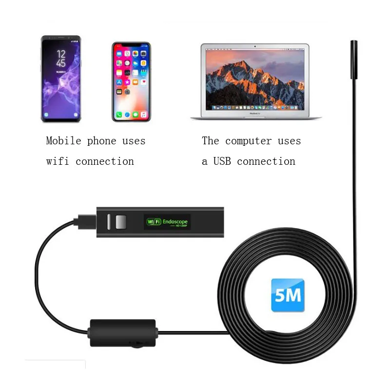 Камера Эндоскоп HD водонепроницаемая трубчатая камера змея 8 мм 5 МП 1200P Wi
