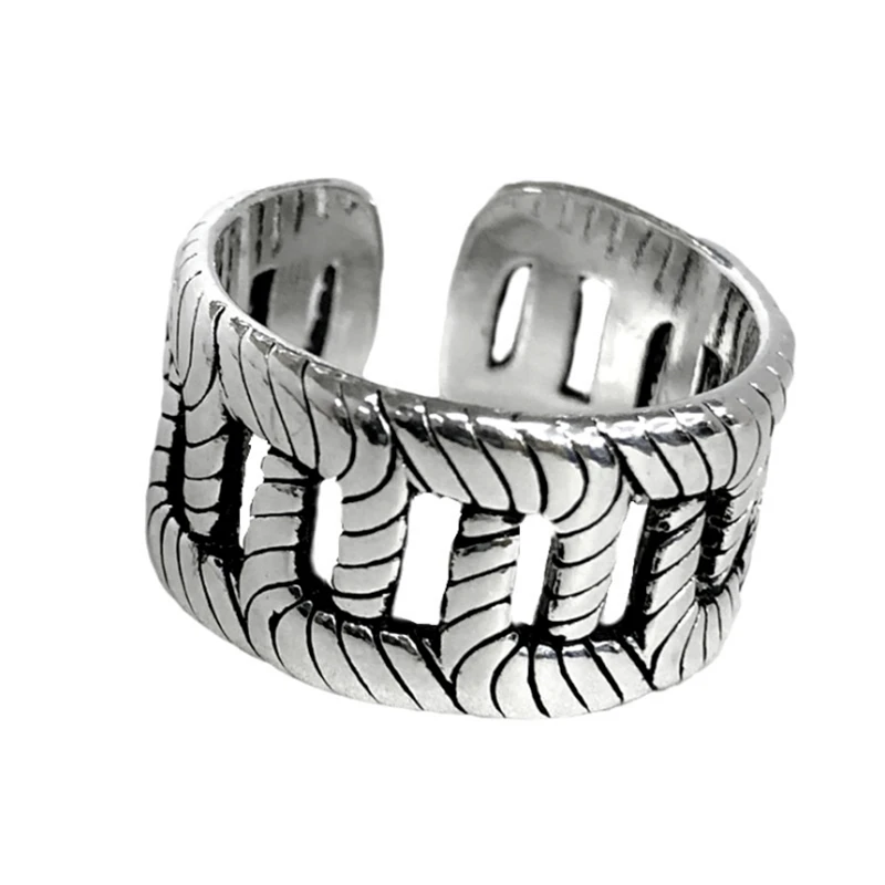 

Korean Fashion Women Vintage Steampunk Anniversary Gift Split Rings Hollow Intertwined Cool Accessories Real Wide Big