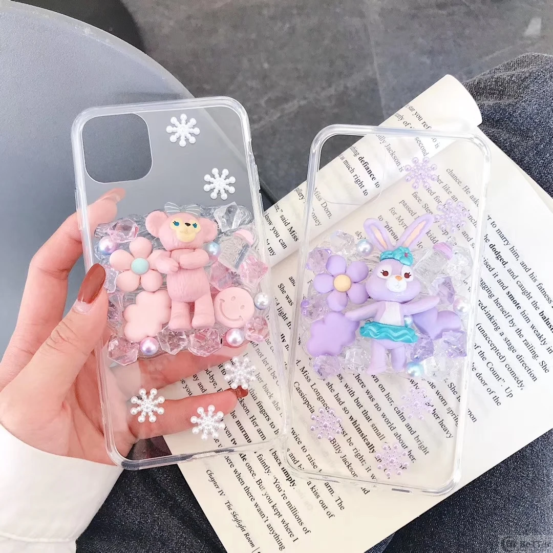 DIY case for Samsung S20ultra cute rabit phone cover galaxy note10 plus bling handmade creamy shell s8/9/10+ lovely bear note8/9 | Мобильные