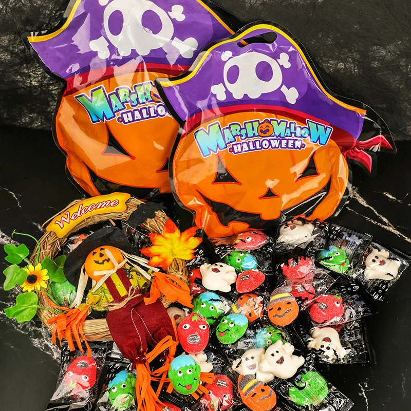 Candys de Halloween de 300g/500g/1000g, bolsa creativa con forma de globo ocular, Spoof Marshmallow, Snacks de caramelo a granel, cabeza de calabaza, Fudge de Horror-1