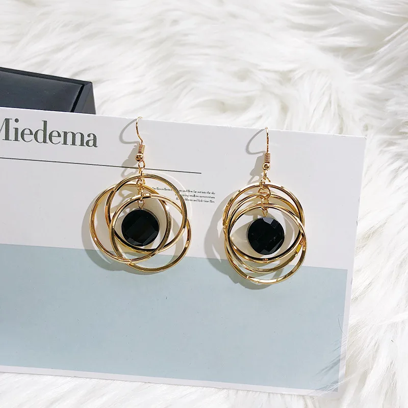 

European and American Personality Multi-layer Circle Earrings For Women Fashion Temperament Round Zircon Tassel Dangle Earring