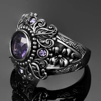 925 sterling silver ring round 8mm vintage tree leaf flower ring for women purple stone gemstone anniversary rings