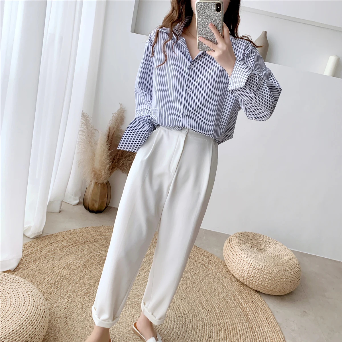 

Женская рубашка в полоску, универсальная Свободная рубашка с длинным рукавом, весна-лето 2021