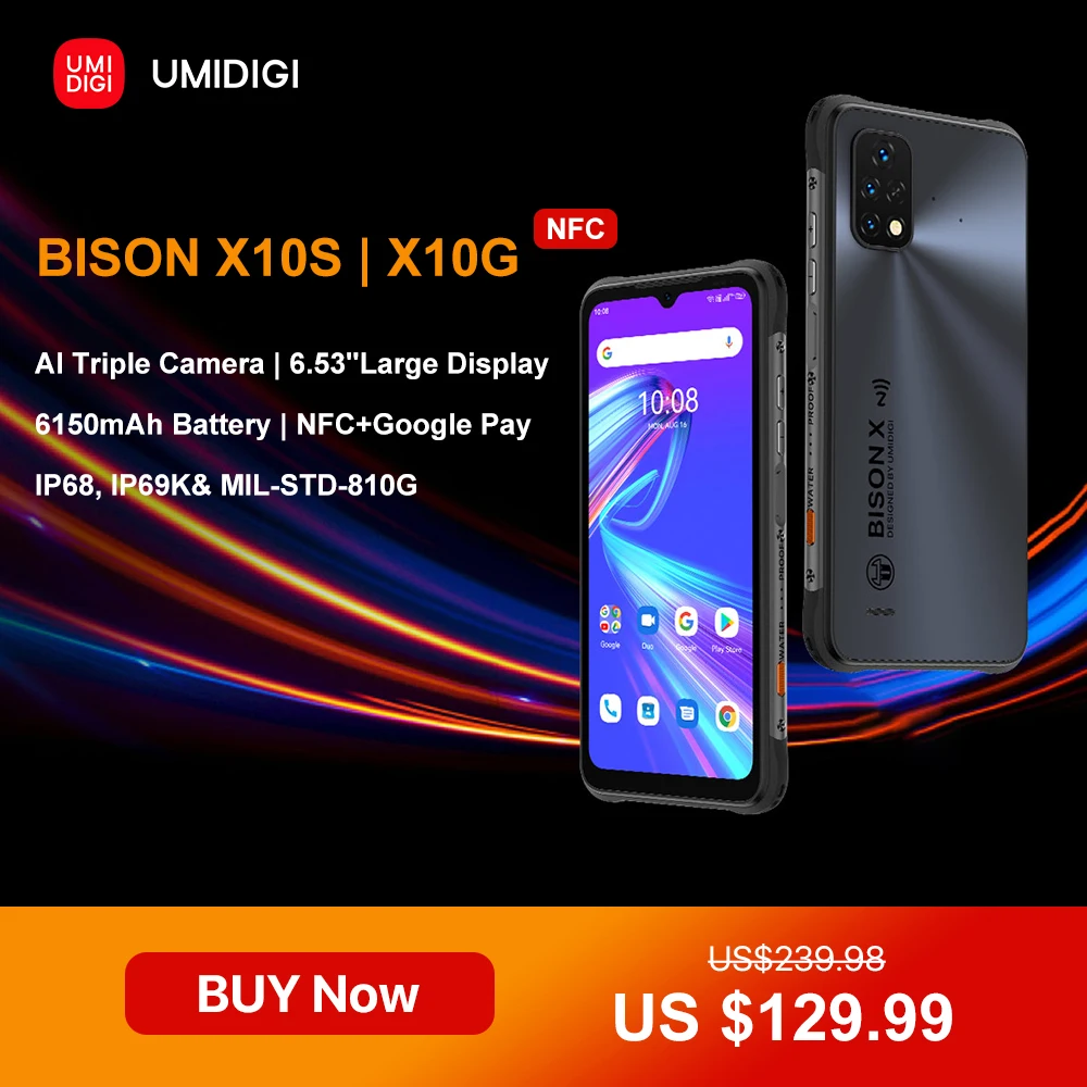 umidigi bison x10s x10g ip68ip69k waterproof rugged phone nfc 6 53 hd 4gb64gb 6150mah battery smartphone free global shipping