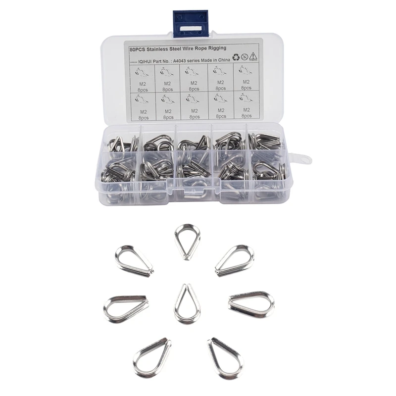 

80 Pieces Cable Thimbles Wire Rope Thimbles M2 304 Stainless Steel Thimble Diameter Wire Rope Cable Thimbles Rigging