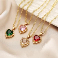 fashion vintage crystal heart pendant necklace for women female multicolored zircon necklaces wedding engagement jewerly gift