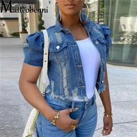 spring and autumn women sexy ripped denim jackets 2021 vintage casual short jean jacket sleeve female coat streetwear