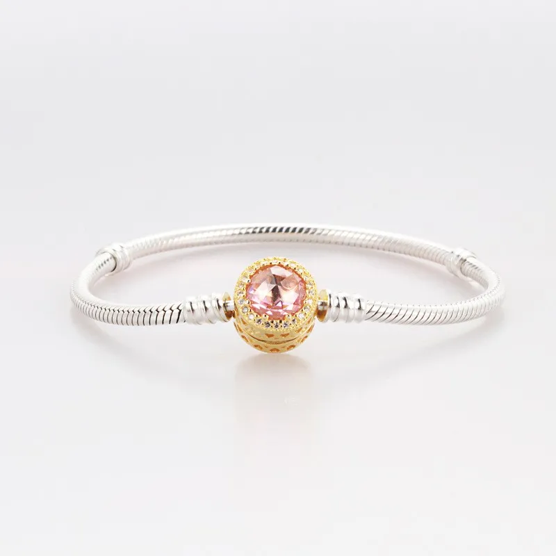 

Original 925 Sterling Silver Pan Bracelet Bright Four Color Cat's Eye Button Bracelet Fit European Charm Bracelets Women Jewelry