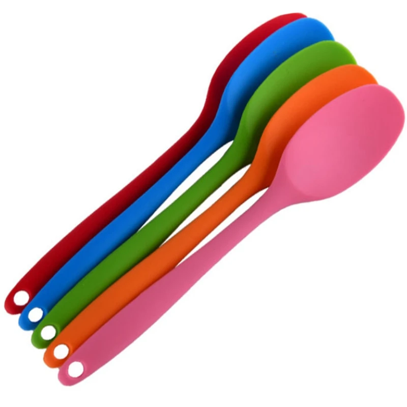 Silicone Soup Spoon Creative Long Handle Food Serving Spoon Cooking Spoon Kitchen Cooking Utensil Tool Soup Teaspoon Catering